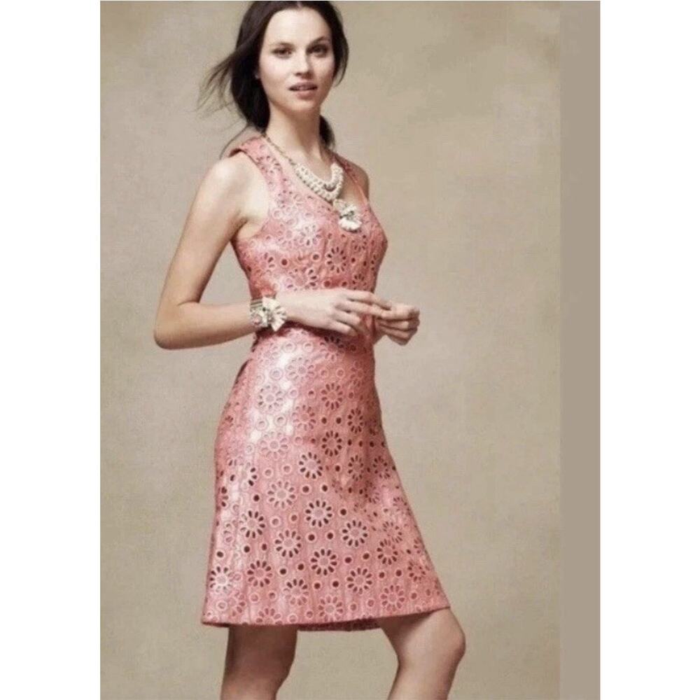 Maeve by Anthropologie Coralshine Floral Eyelet Dress in Coral Pink Size 10